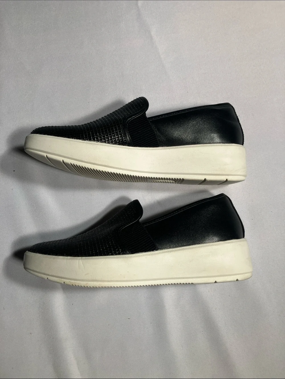 Clarks Black Textured Slip-On Loafers with White Sole